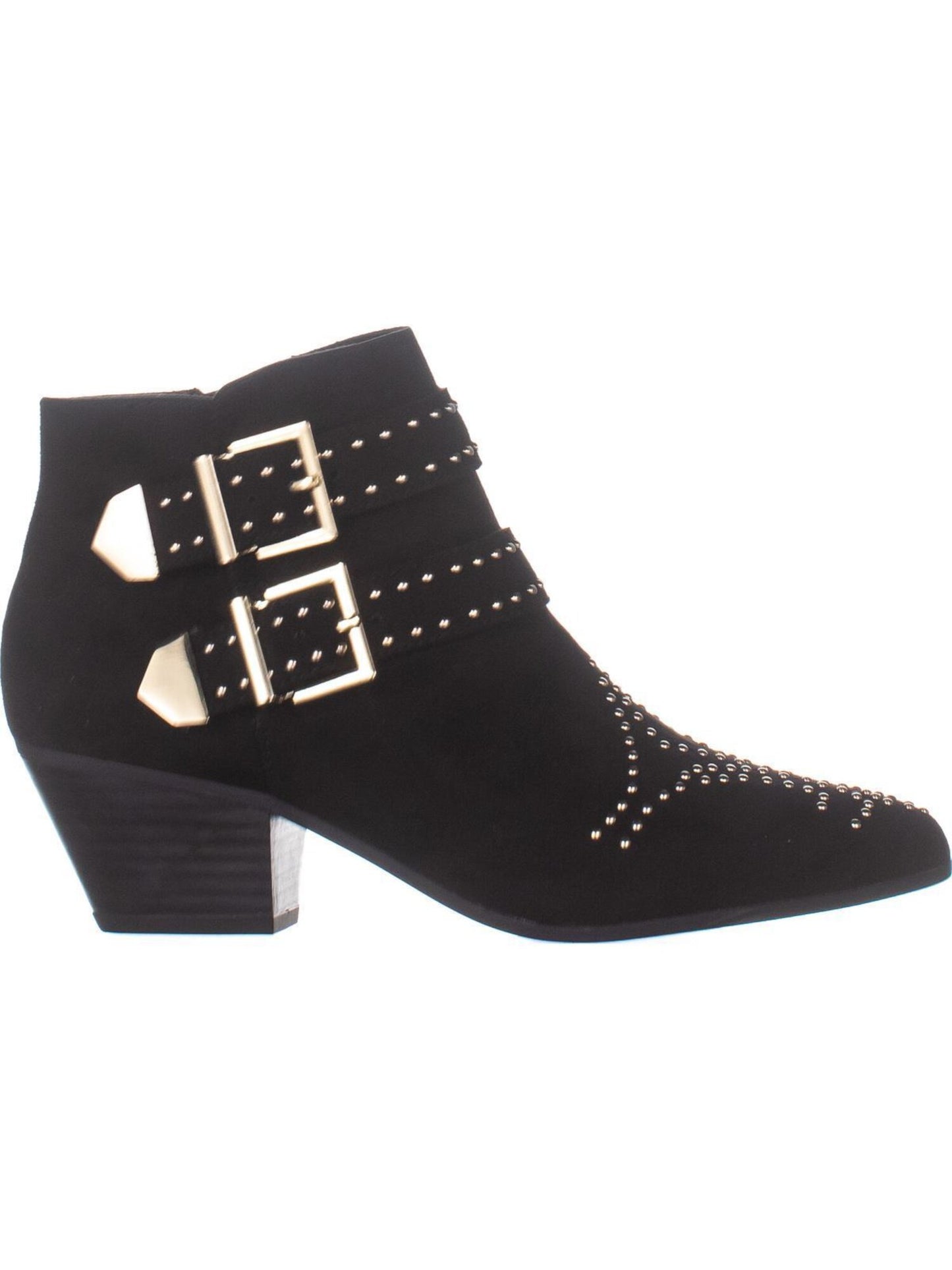 INC International Concepts Women's Studded Comfort Buckle Accent Cushioned Iliana Almond Toe Block Heel Zip up Booties Black Size 6.5 M
