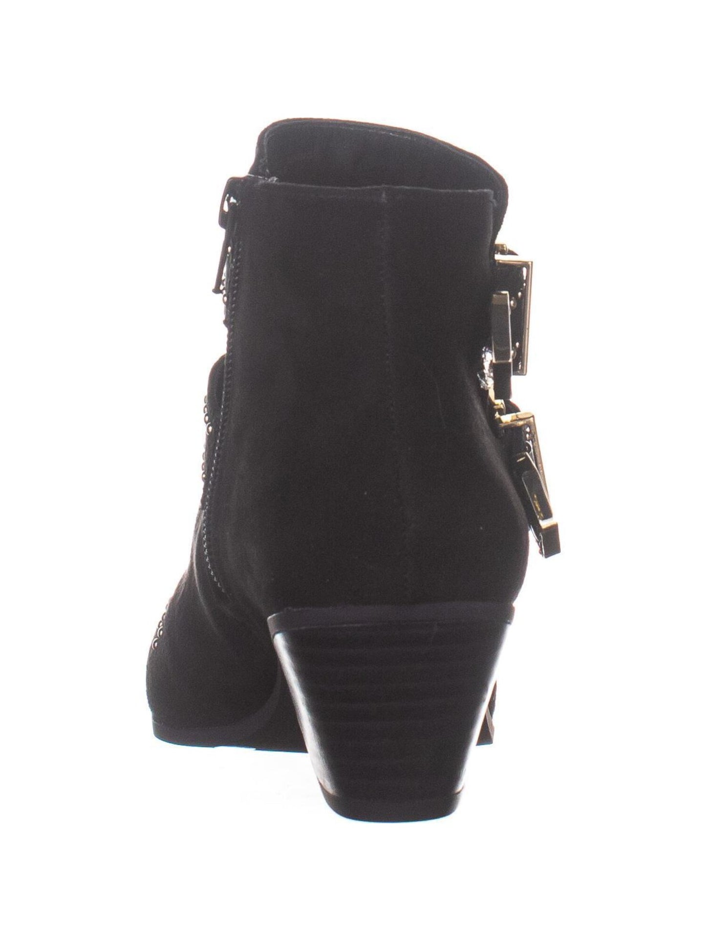 INC International Concepts Women's Studded Comfort Buckle Accent Cushioned Iliana Almond Toe Block Heel Zip up Booties Black Size 6.5 M