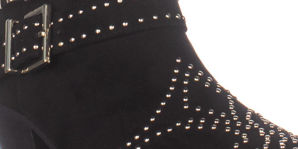 INC International Concepts Women's Studded Comfort Buckle Accent Cushioned Iliana Almond Toe Block Heel Zip up Booties Black Size 6.5 M