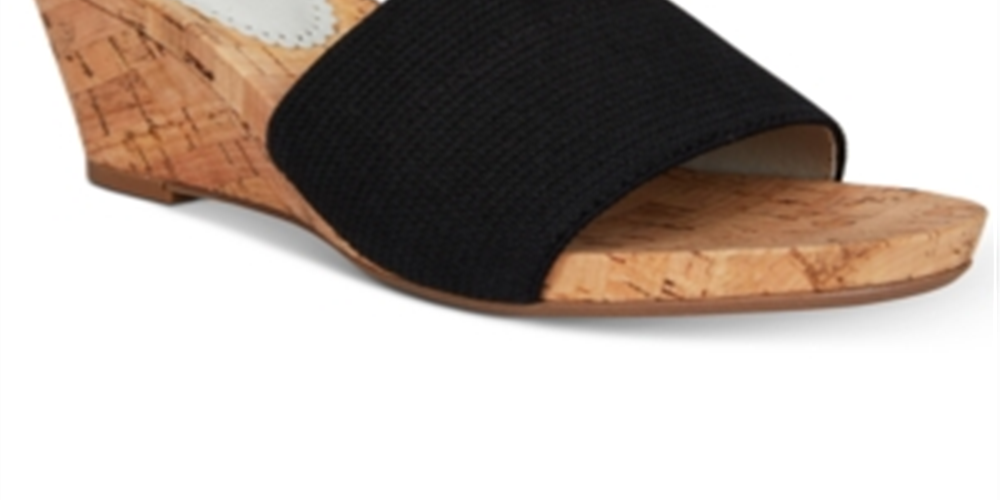 White Mountain Womens Aleah Cork Espadrille Wedge Sandals Black Size 5M