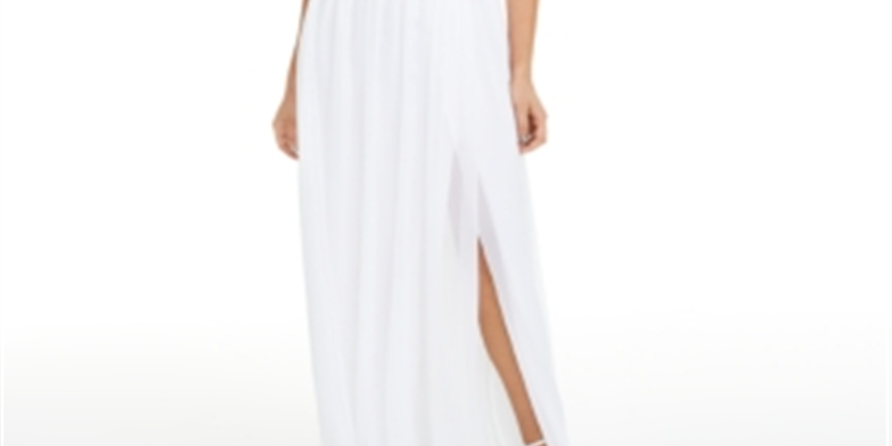 City Studios Women's Zippered Beaded Sleeveless Illusion Neckline Full Length Fit Flare Formal Dress White Size 7