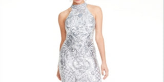 B Darlin Women's Sequined Patterned Halter Full Length Party Mermaid Dress Gray Size 5\6