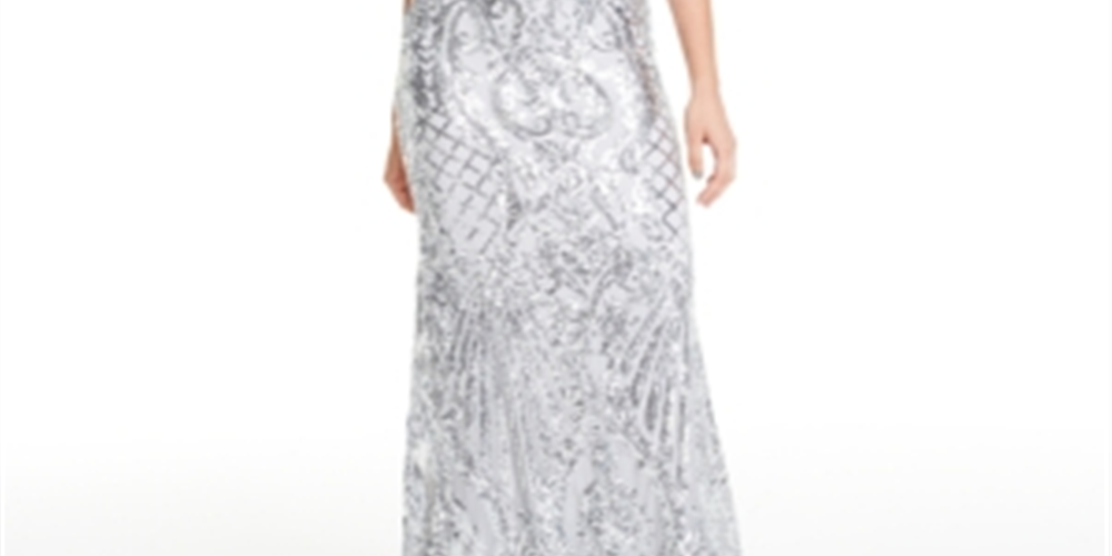 B Darlin Women's Sequined Patterned Halter Full Length Party Mermaid Dress Gray Size 5\6