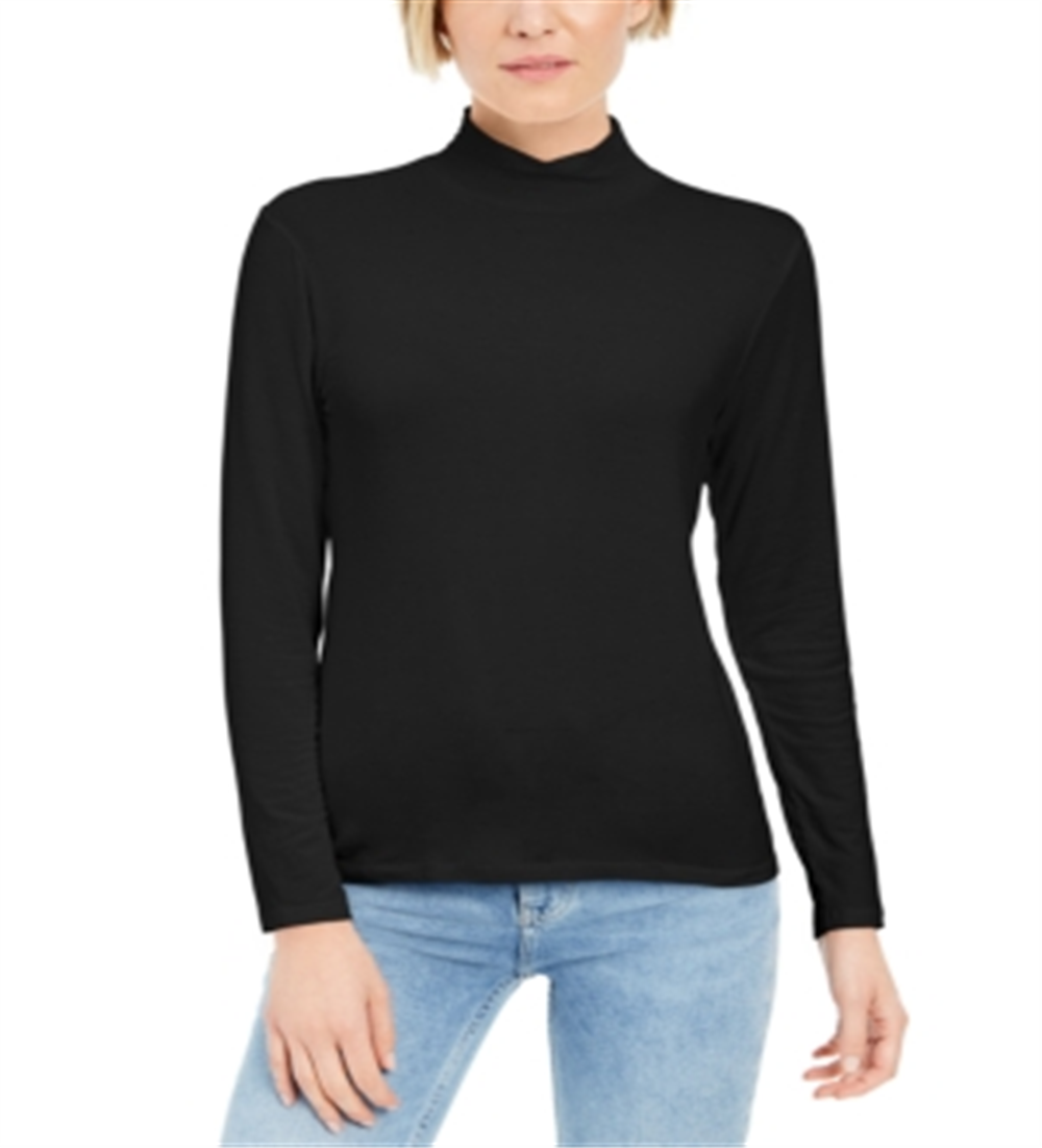 Style & Co Women's Mock Neck Top Black Size Small