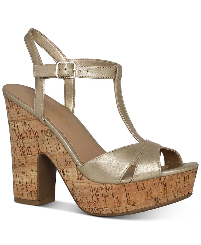 Sun Stone Women's Jamie T-Strap Platform Dress Sandals Red Size 5 M