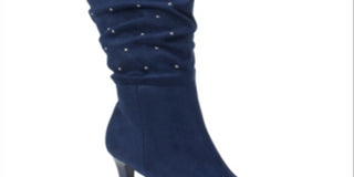 Rialto Women's Canoe Stud Trim Ruched Boots Blue Size 9 M