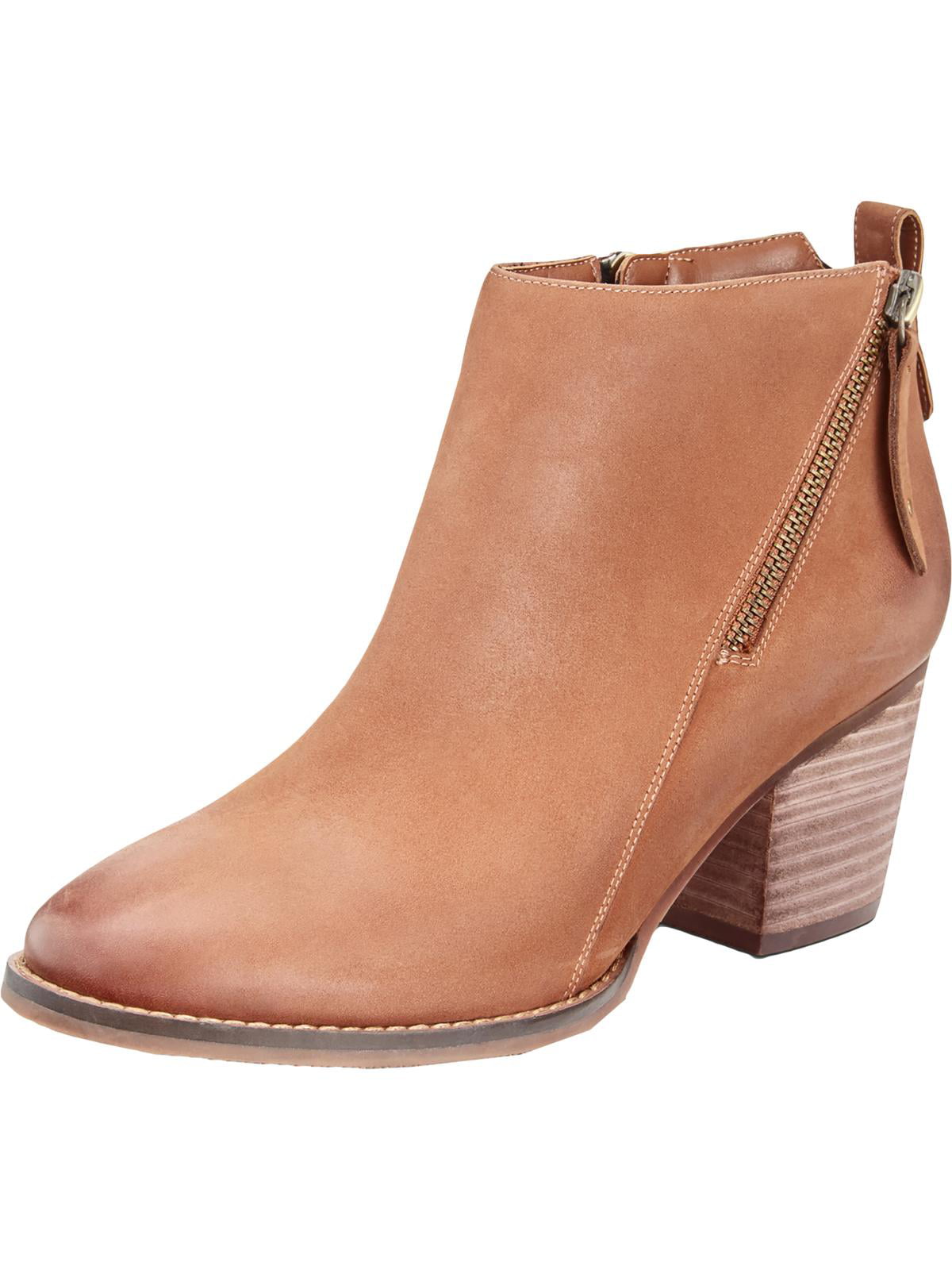 Aqua College Womens Brown Western Style Cushioned Waterproof Zipper Accent Nancy Almond Toe Stacked Heel Zip-up Leather Booties 8 M