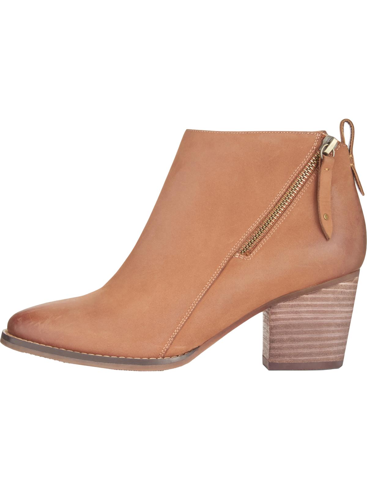 Aqua College Womens Brown Western Style Cushioned Waterproof Zipper Accent Nancy Almond Toe Stacked Heel Zip-up Leather Booties 8 M