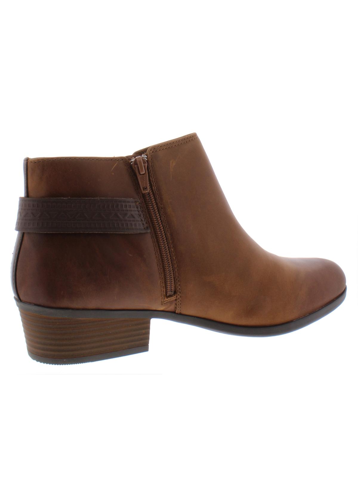 Clarks Women's Addiy Kara Leather Block Heel Ankle Boots Tan Brown Size 6 M