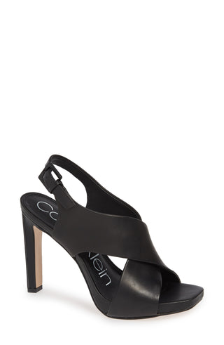 Calvin Klein Women's Myra Leather Pumps Heel Sandals Black Size 7.5 M