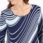 JM Collection Women's Swirl-Print 3/4-Sleeve T-Shirt Blue Size Small