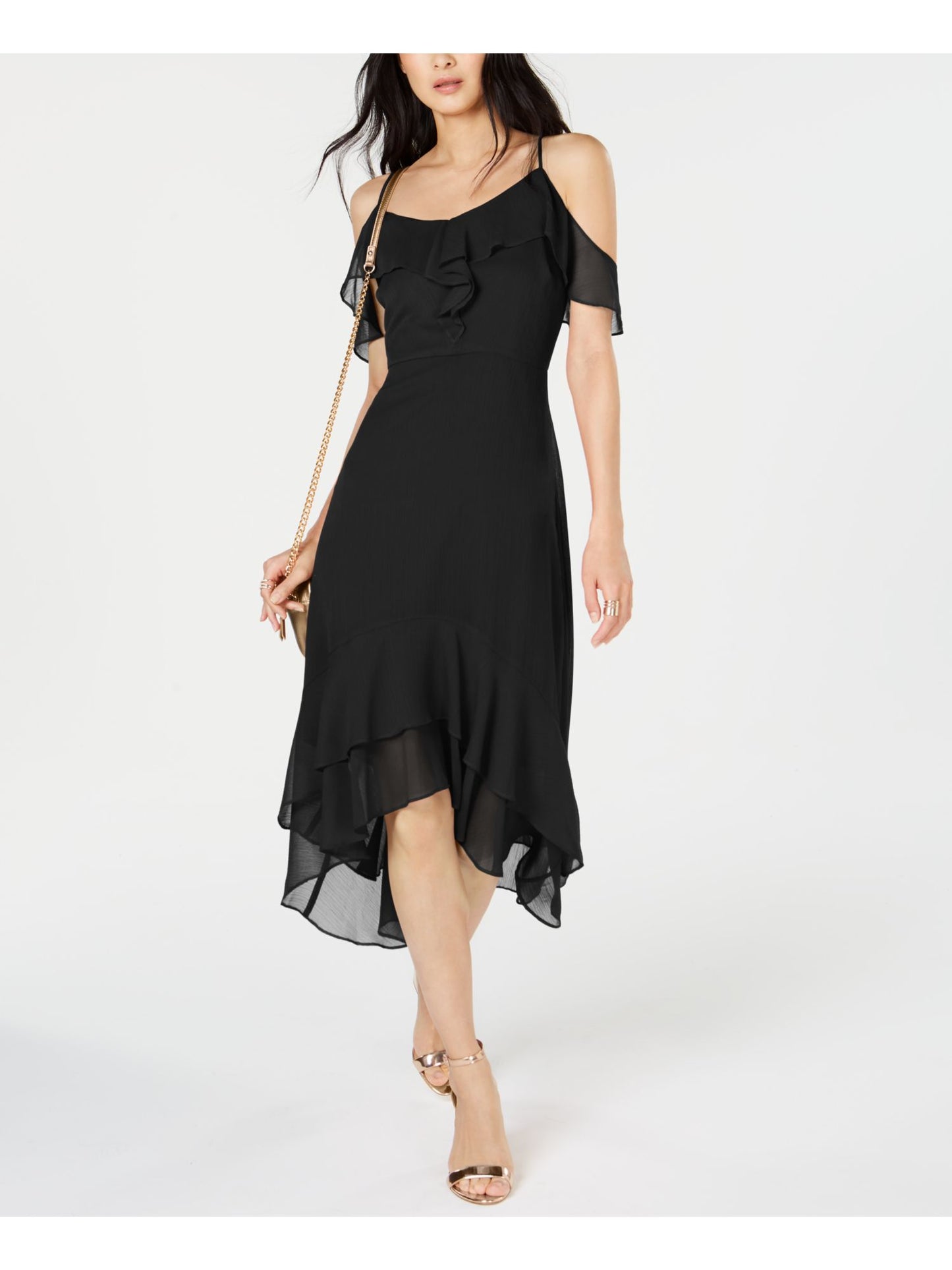 INC International Concepts Women's Spaghetti Strap Midi Sheath Evening Dress Black Size 4