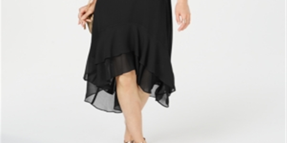 INC International Concepts Women's Spaghetti Strap Midi Sheath Evening Dress Black Size 4