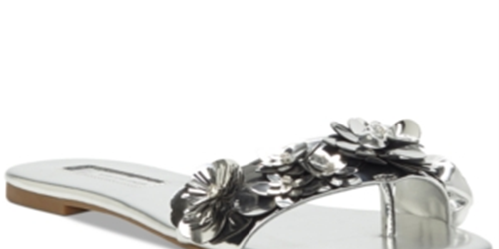 INC International Concepts Women's Millay Floral Slip on Flat Sandals Silver Size 8 M