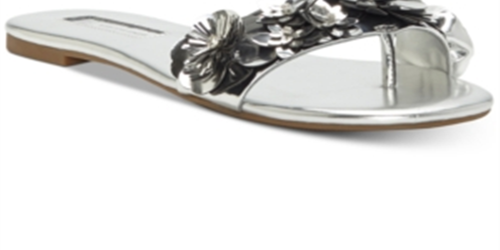 INC International Concepts Women's Millay Floral Slip on Flat Sandals Silver Size 8 M