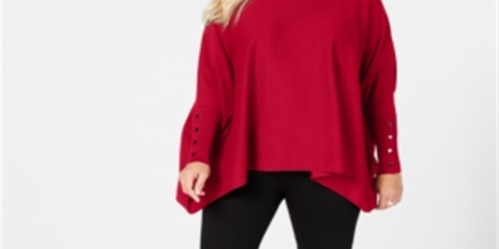 Alfani Women's Plus Turtleneck Poncho Sweater Red Size 4X