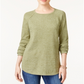 Karen Scott Women's Cotton Marled Curved Hem Top Green Size Small
