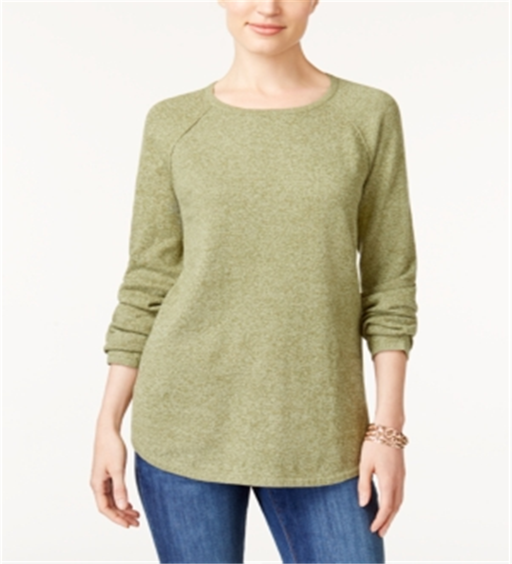 Karen Scott Women's Cotton Marled Curved Hem Top Green Size Small