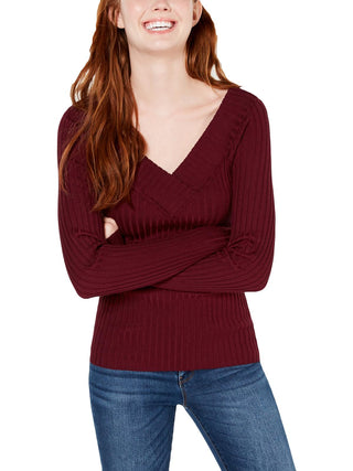 Freshman Women's Knit Ribbed Pullover Sweater Maroon Size X-Small