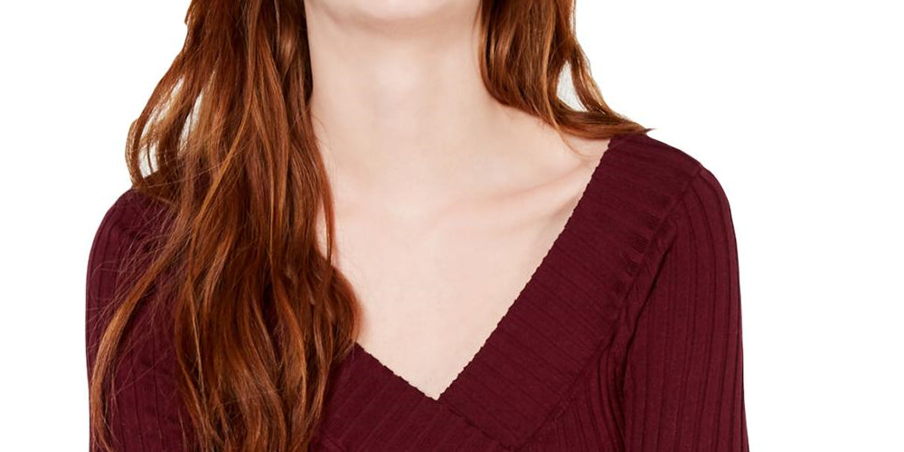 Freshman Women's Knit Ribbed Pullover Sweater Maroon Size X-Small