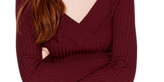 Freshman Women's Knit Ribbed Pullover Sweater Maroon Size X-Small
