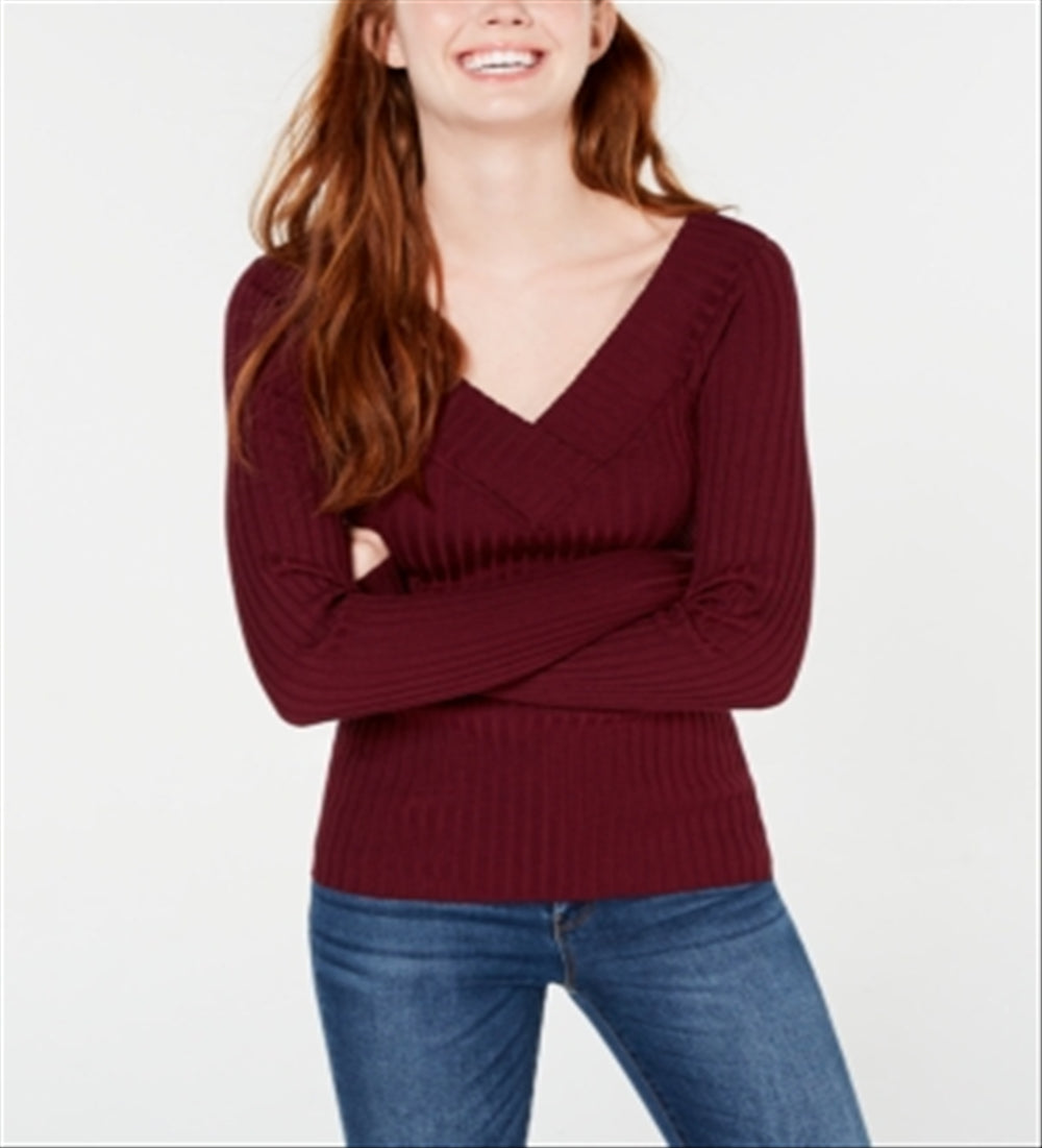 Freshman Women's Knit Ribbed Pullover Sweater Maroon Size X-Small