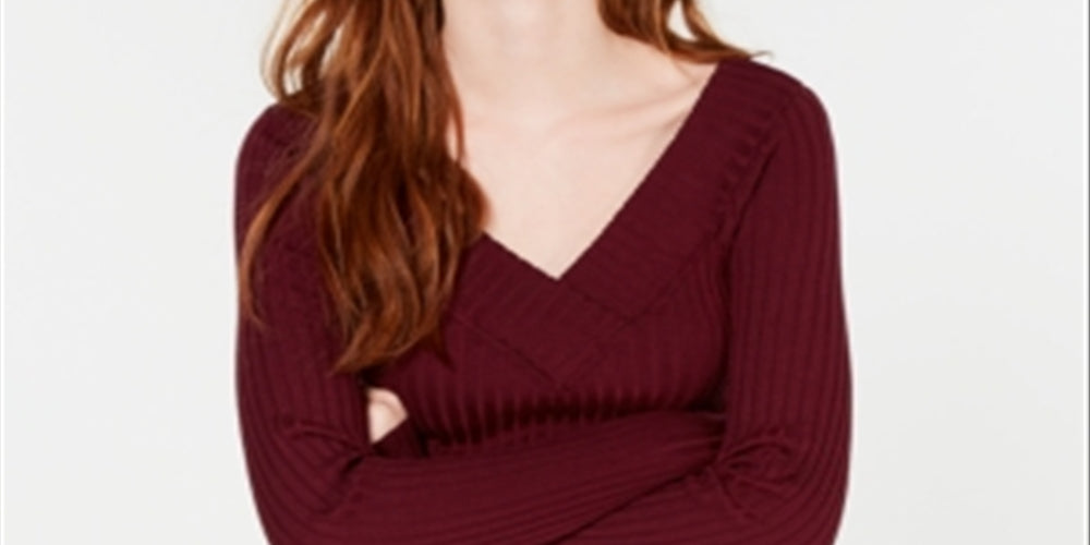 Freshman Women's Knit Ribbed Pullover Sweater Maroon Size X-Small