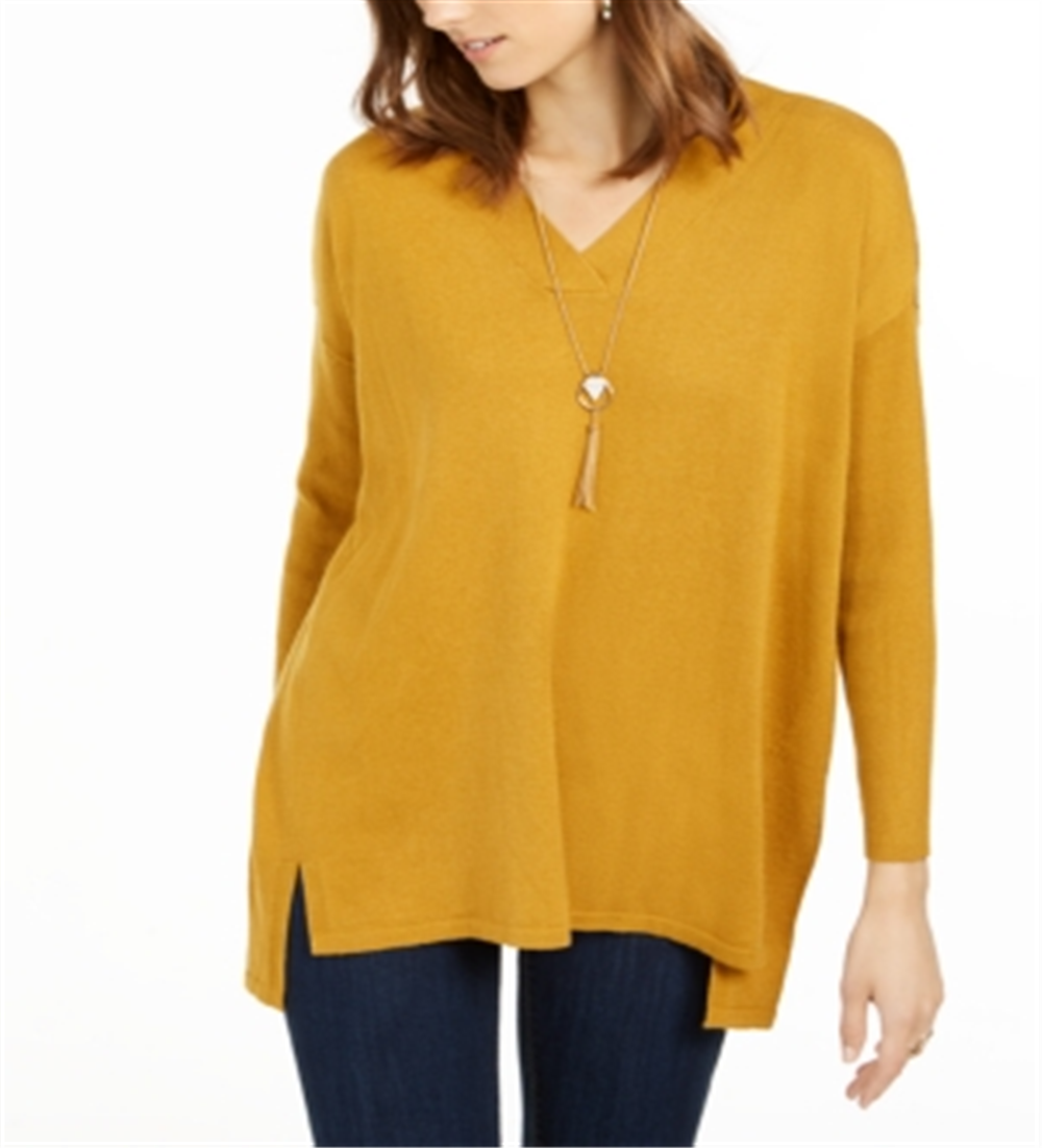 Style & Co Women's V Neck Tunic Sweater Yellow Size XX-Large
