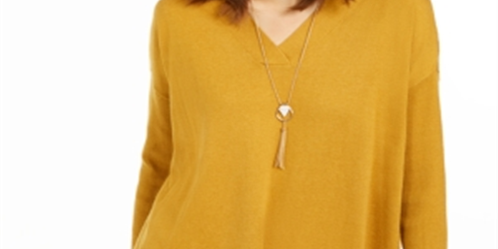 Style & Co Women's V Neck Tunic Sweater Yellow Size XX-Large