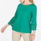 Charter Club Women's Cotton Lace Trim Top Green Size Petite Small