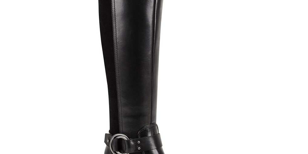 Marc Fisher Risa Block-Heel Leather Boots Black  Size 9.5 M