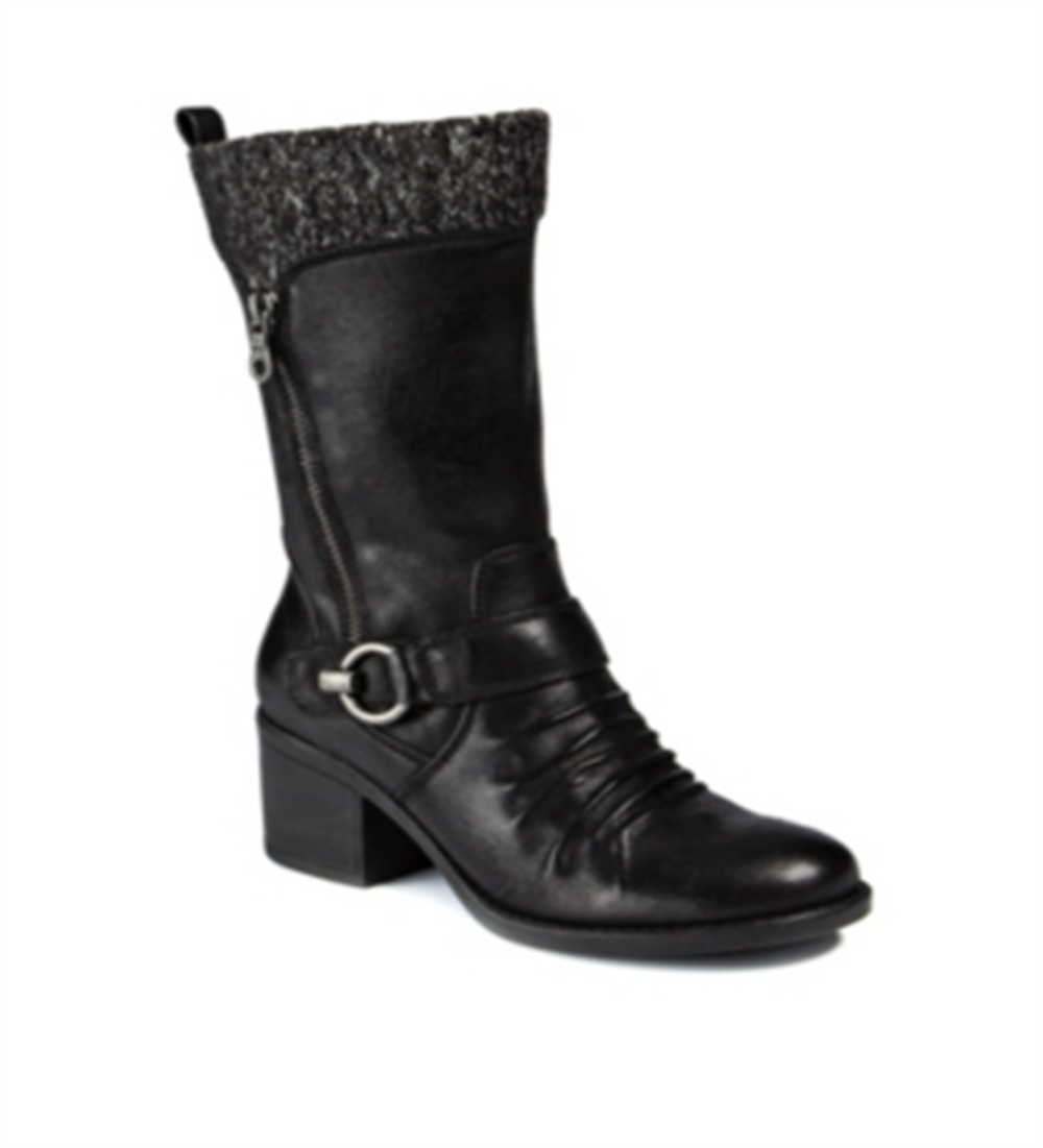 Baretraps Women's Padded Zipper Accent Sweater Collar Buckle Accent Ruched Wylla Round Toe Block Heel Zip up Boots Black Size 6 M