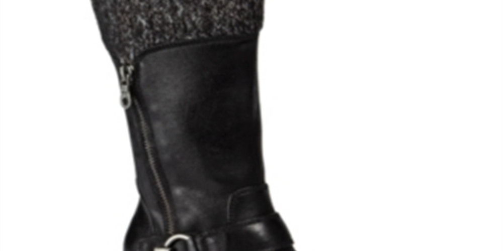 Baretraps Women's Padded Zipper Accent Sweater Collar Buckle Accent Ruched Wylla Round Toe Block Heel Zip up Boots Black Size 6 M