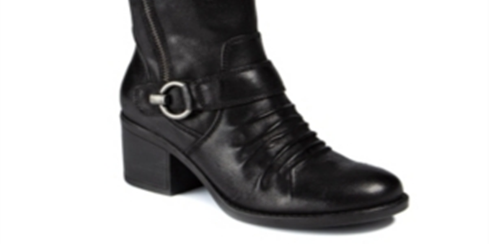 Baretraps Women's Padded Zipper Accent Sweater Collar Buckle Accent Ruched Wylla Round Toe Block Heel Zip up Boots Black Size 6 M