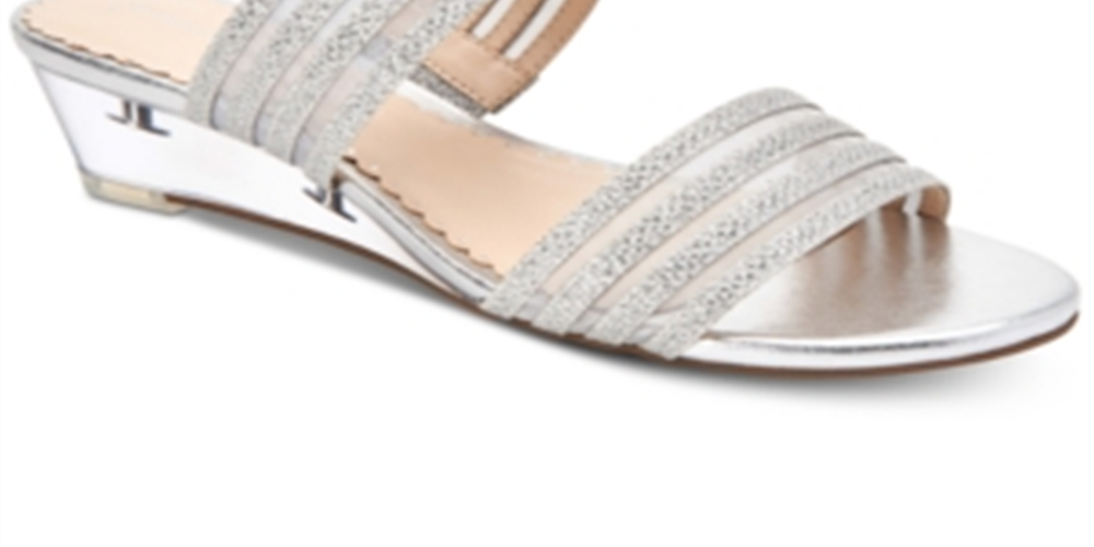 Charter Club Women's Graceyy Open Toe Glitter Wedge Sandals Gray Size 7.5 M