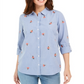 Charter Club Women's Printed Woven Shirt Blue Size Large