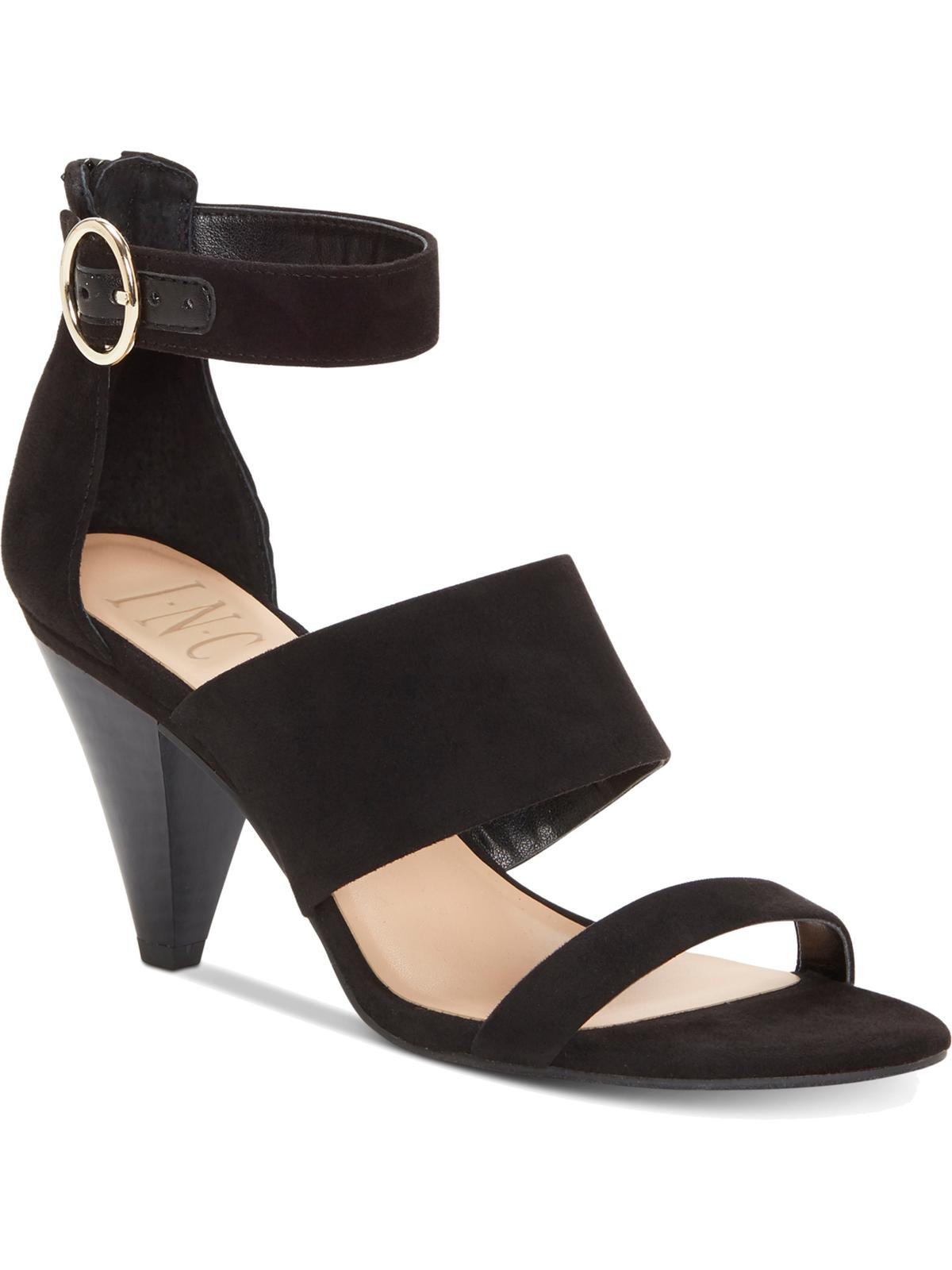 INC International Concepts Women's Cushioned Ankle Strap Buckle Accent Gavi Almond Toe Cone Heel Zip up Dress Sandals Black Size 7 M