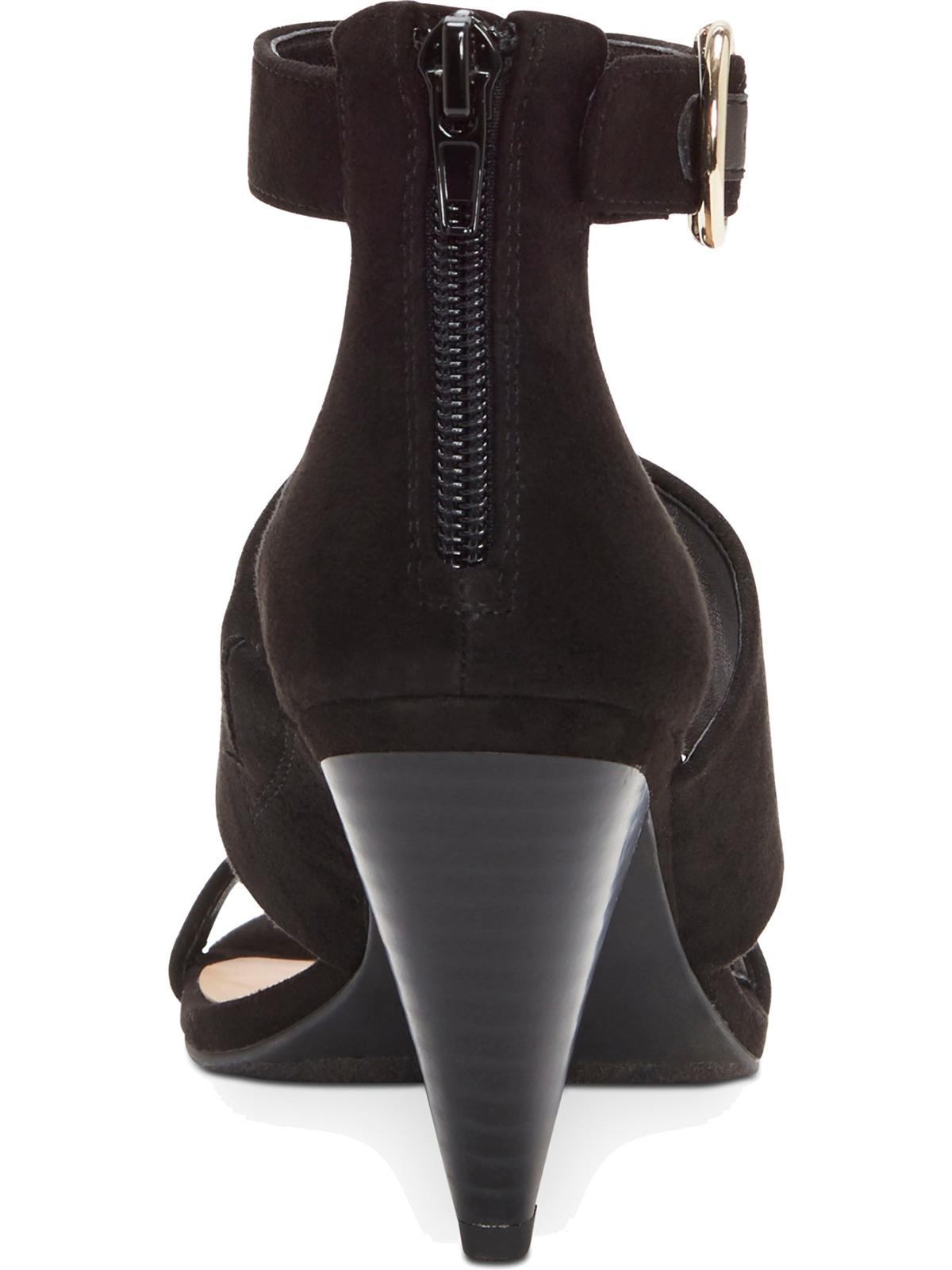 INC International Concepts Women's Cushioned Ankle Strap Buckle Accent Gavi Almond Toe Cone Heel Zip up Dress Sandals Black Size 7 M