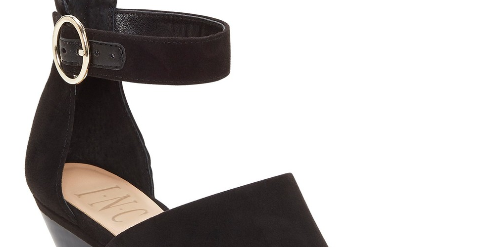 INC International Concepts Women's Cushioned Ankle Strap Buckle Accent Gavi Almond Toe Cone Heel Zip up Dress Sandals Black Size 7 M