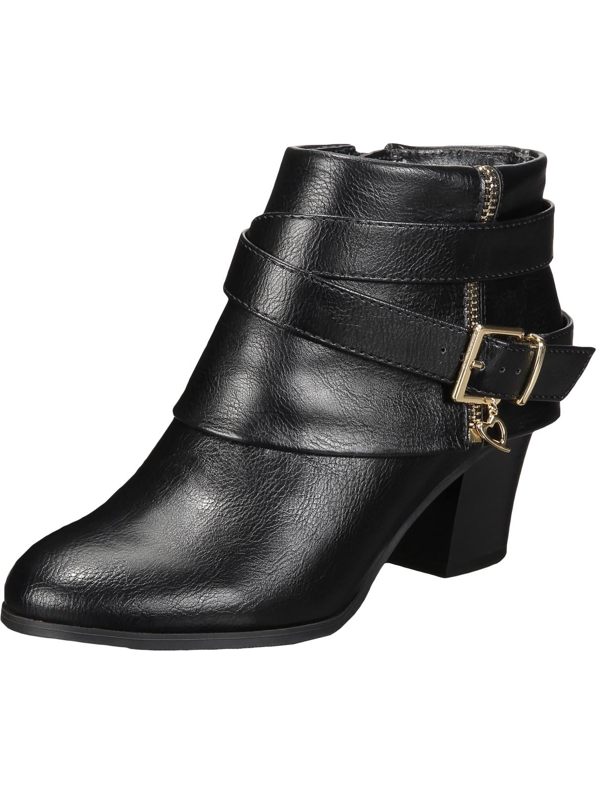 Thalia Sodi Women's Cushioned Comfort Buckle Accent Zipper Accent Tully Round Toe Block Heel Zip up Booties Black Size 9.5M