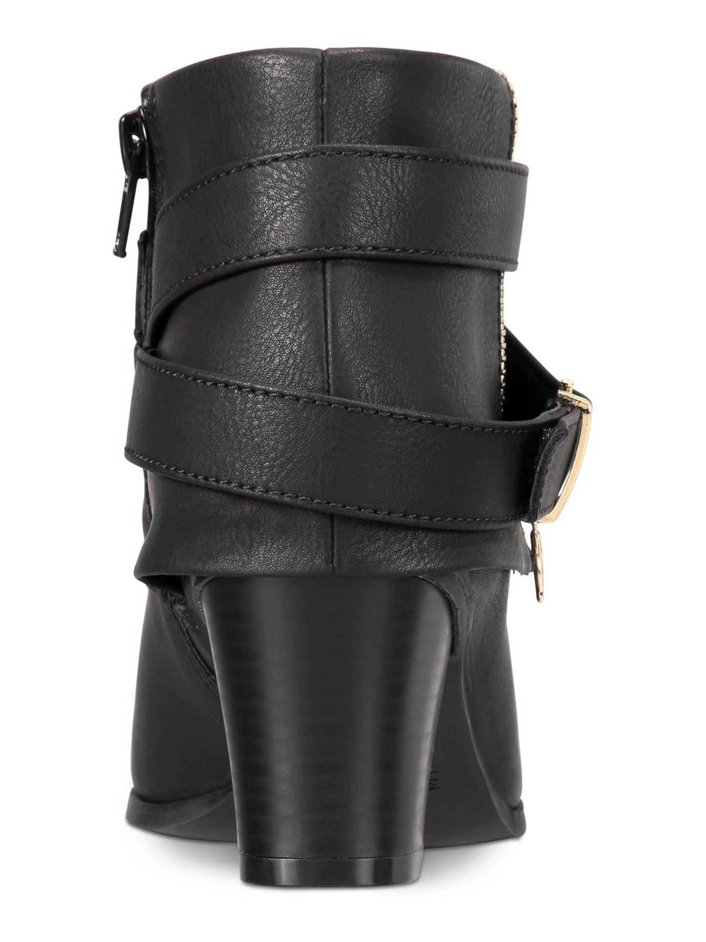 Thalia Sodi Women's Cushioned Comfort Buckle Accent Zipper Accent Tully Round Toe Block Heel Zip up Booties Black Size 9.5M