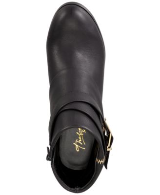 Thalia Sodi Women's Cushioned Comfort Buckle Accent Zipper Accent Tully Round Toe Block Heel Zip up Booties Black Size 9.5M