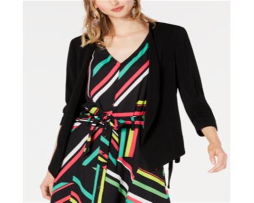 Bar III Women's Open Front Tie Side Jacket Black Size Large