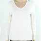 JM Collection Women's Button Cuff V Neck Pullover Sweater White Size Small