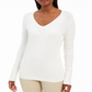 JM Collection Women's Button Cuff V Neck Pullover Sweater White Size Small
