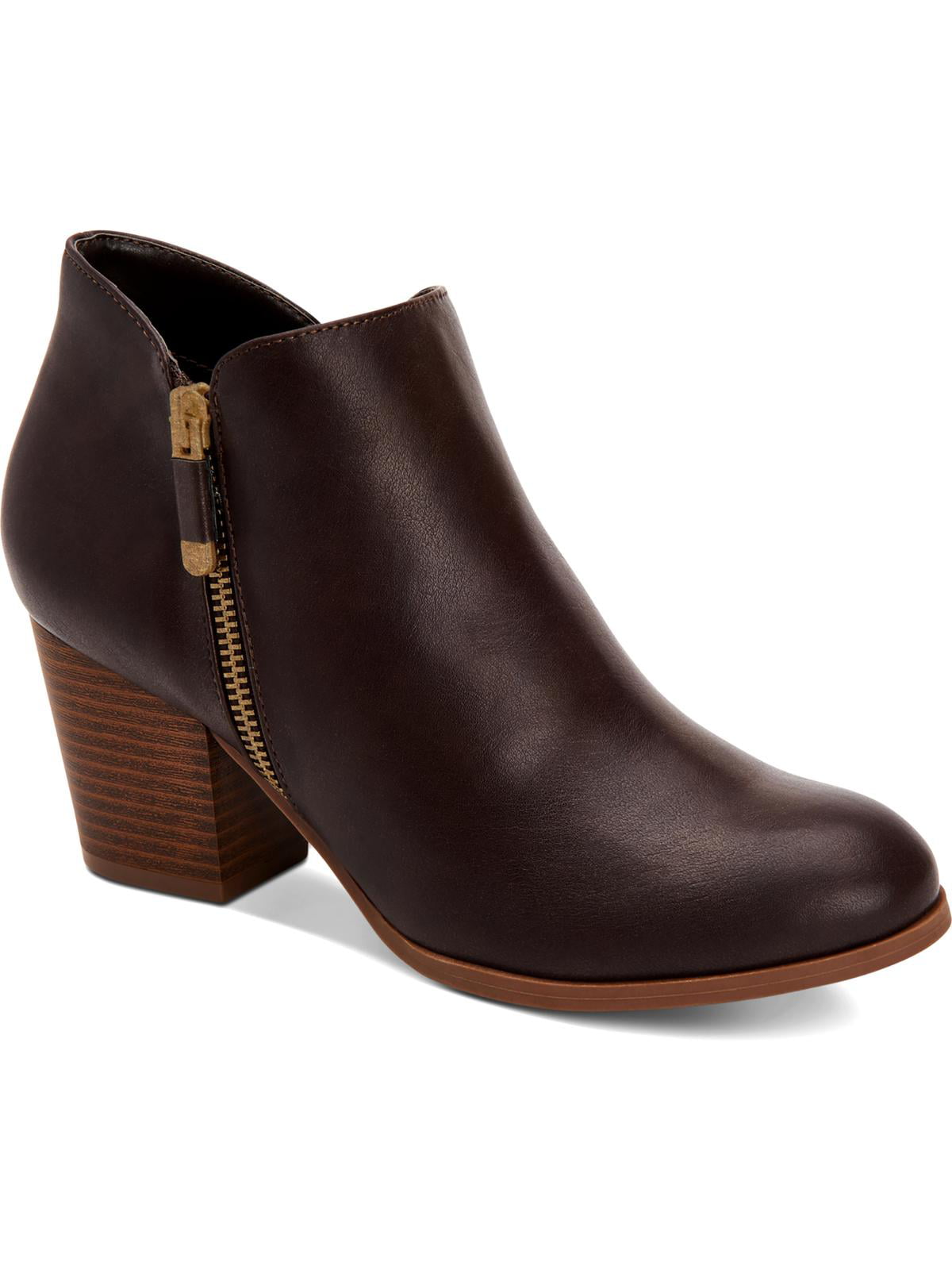Style & Co Women's Notched at Sides Zipper Accent Masrinaa Almond Toe Block Heel Zip up Booties Brown Size 7.5 M