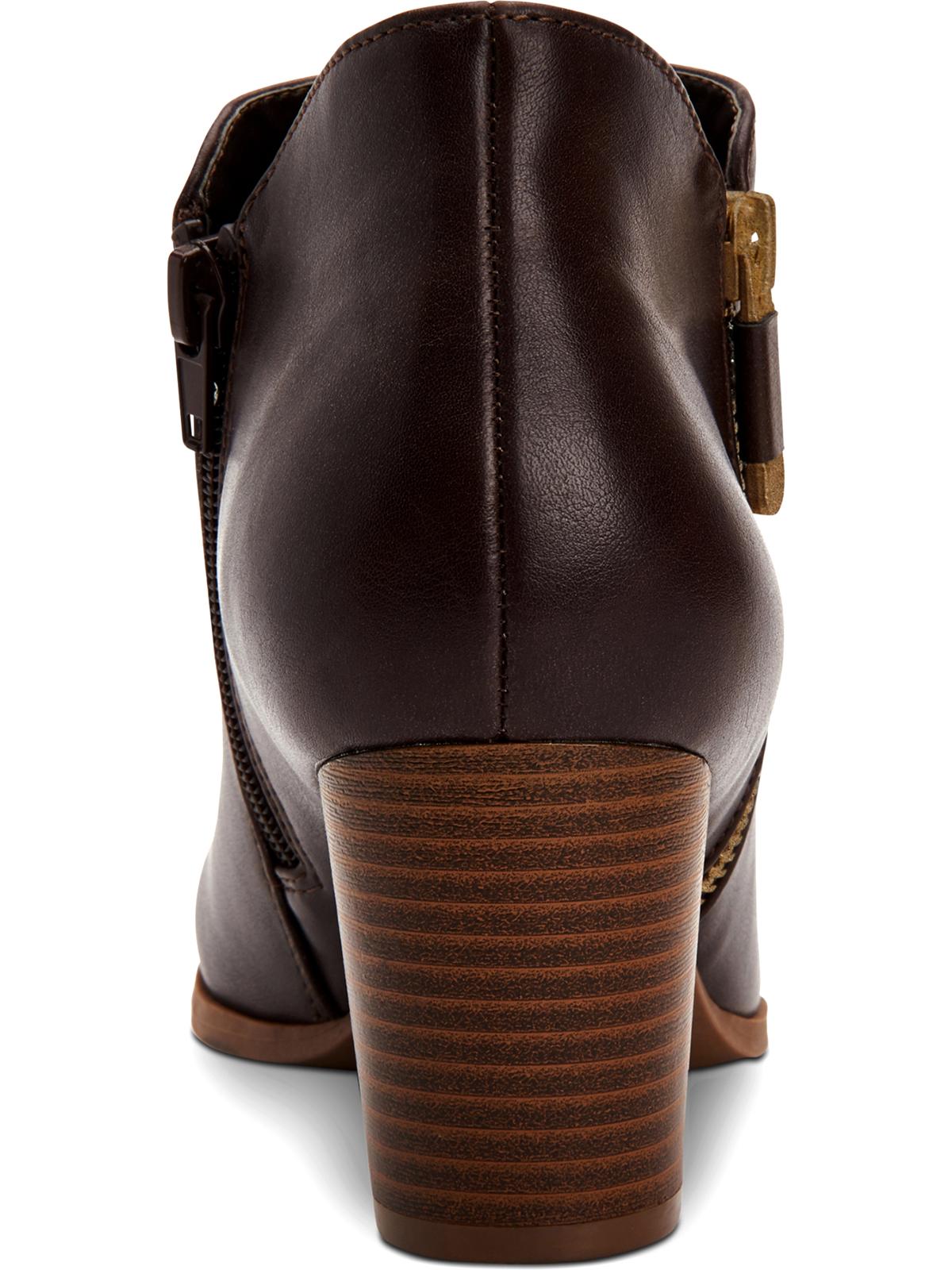 Style & Co Women's Notched at Sides Zipper Accent Masrinaa Almond Toe Block Heel Zip up Booties Brown Size 7.5 M