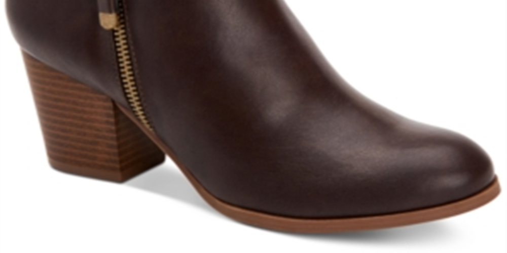 Style & Co Women's Notched at Sides Zipper Accent Masrinaa Almond Toe Block Heel Zip up Booties Brown Size 7.5 M