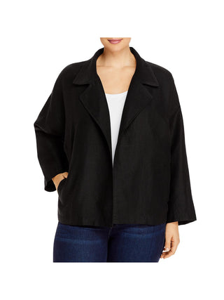 Eileen Fisher Womens Black Pocketed Long Sleeve Open Front Wear to Work Blazer Jacket Plus 1X