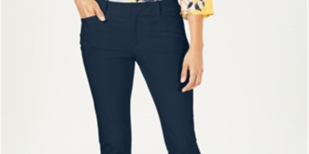 Charter Club Women's Solid Newport Slim Leg Pants Blue Size 8 Petite